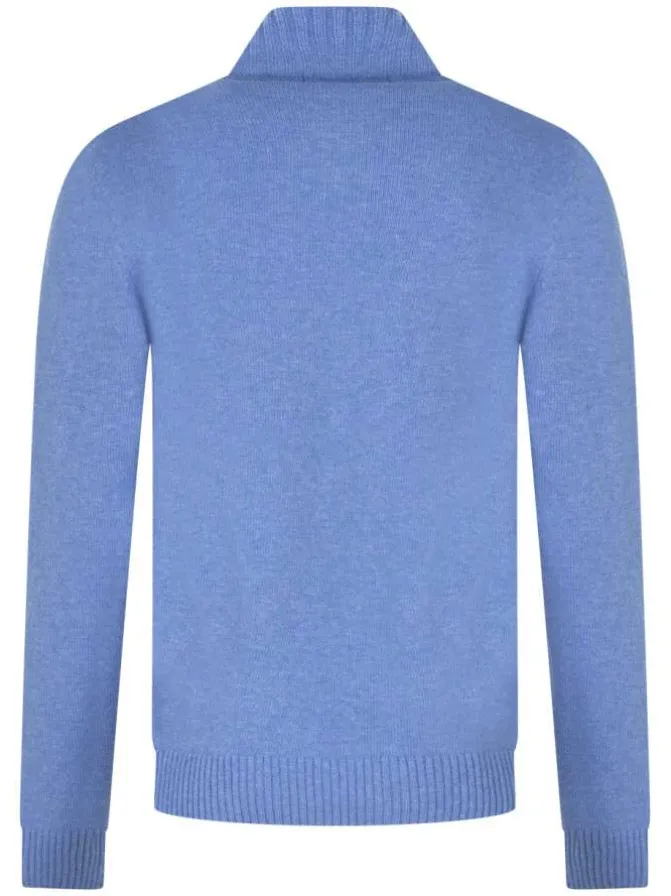 Pull ciel uni coupe droite à col montant et zippé et avec manches longues