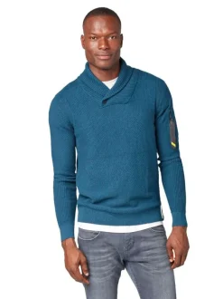 Pull col châle homme bleu