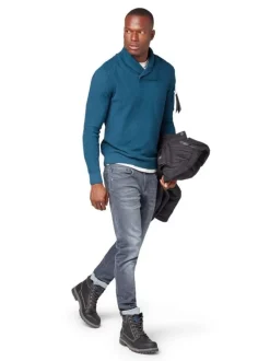 Pull col châle homme bleu