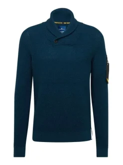Pull col châle homme bleu