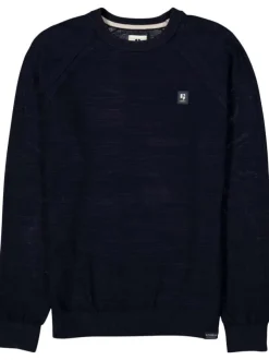 Pull col rond marine uni coupe droite à manches longues