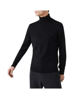 Pull col roulé en laine noir avec crocodile brodé à la poitrine gauche