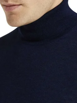 Pull col roulé homme bleu