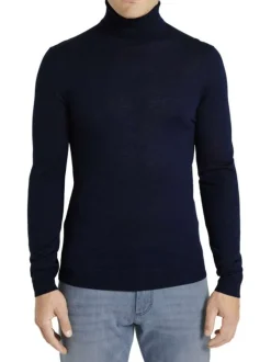 Pull col roulé homme bleu