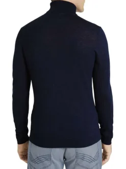 Pull col roulé homme bleu