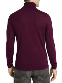 Pull col roulé homme droit uni rouge