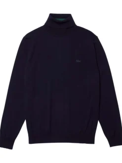 Pull col roulé marine en laine avec crocodile brodé à la poitrine gauche