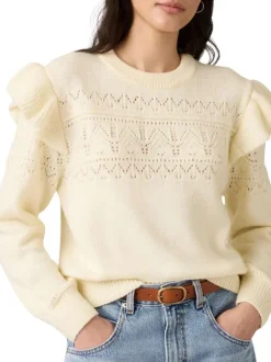 Pull écru en maille ajourée avec une coupe large et des manches longues