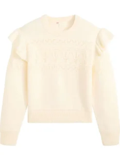 Pull écru en maille ajourée avec une coupe large et des manches longues