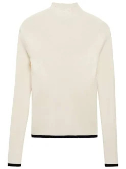 Pull écru en maille côtelée à coupe ajustée avec col rond et manches longues