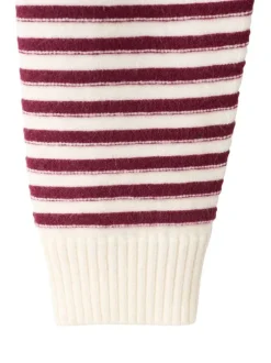 Pull écru en maille fine avec des rayures bordeaux et une coupe ample