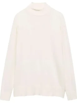 Pull écru en maille fine à coupe droite avec col montant et manches longues