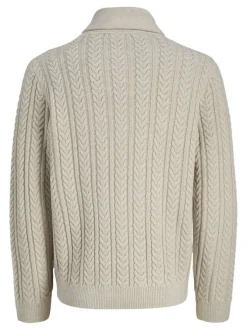 Pull écru en maille torsadée à coupe droite avec col châle et manches longues