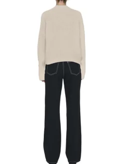 Pull écru et kaki à manches longues orné d'un motif floral oversize