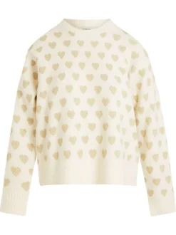 Pull écru à motifs coeurs avec une coupe droite et un col rond