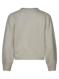 Pull écru à motifs coupe ajustée avec un col rond et des manches longues
