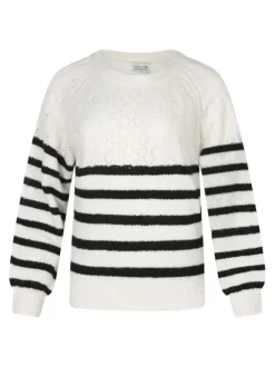 Pull écru rayé avec une coupe ajustée et des manches longues
