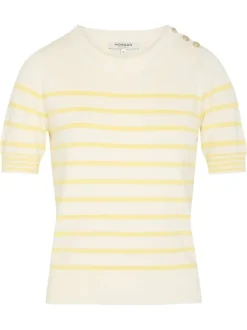 Pull écru à rayures avec une coupe droite et des manches courtes