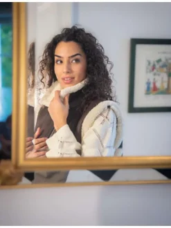 Pull écru uni avec motifs losanges ajourés et à manches longues