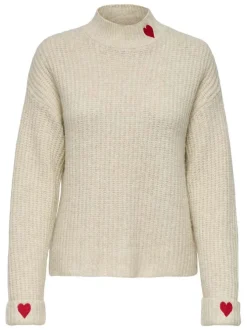 Pull écru uni avec une coupe droite à col montant et des manches longues