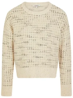 Pull écru uni avec une coupe droite à col rond et des manches longues