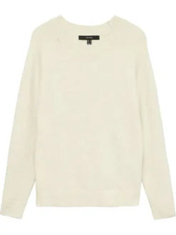 Pull écru uni avec une coupe droite à col rond et des manches longues