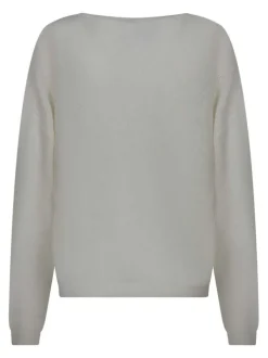 Pull écru uni avec une coupe droite à col v et des manches longues