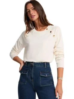 Pull écru uni avec une coupe droite et des manches longues