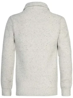 Pull écru uni coupe droite avec un col montant et des manches longues