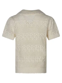 Pull écru uni en crochet pourvu d'une coupe droite et d'un col polo