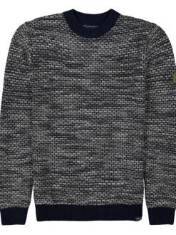 Pull droit en coton effet briques grises à col rond