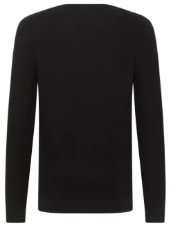 Pull Eliot en coton marine en maille piquée avec logo brodé et col rond