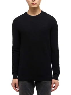 Pull Eliot en coton marine en maille piquée avec logo brodé et col rond