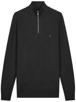 Pull en coton anthracite avec un col camionneur et des manches longues