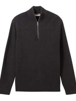 Pull en coton anthracite avec un col camionneur et une coupe droite