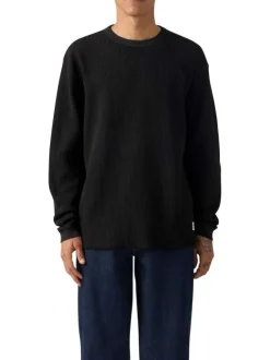 Pull en coton anthracite en maille effet gaufrée pourvu d'une coupe droite