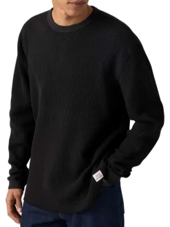 Pull en coton anthracite en maille effet gaufrée pourvu d'une coupe droite