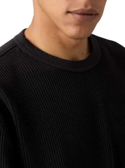 Pull en coton anthracite en maille effet gaufrée pourvu d'une coupe droite