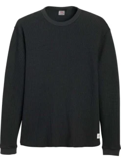 Pull en coton anthracite en maille effet gaufrée pourvu d'une coupe droite