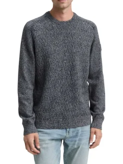 Pull en coton anthracite moucheté avec un col rond et des manches longues