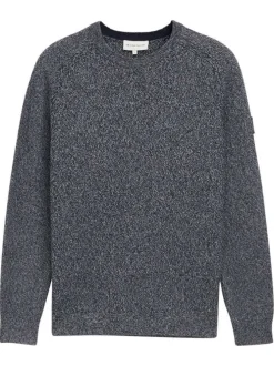 Pull en coton anthracite moucheté avec un col rond et des manches longues
