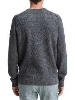 Pull en coton anthracite moucheté avec un col rond et des manches longues