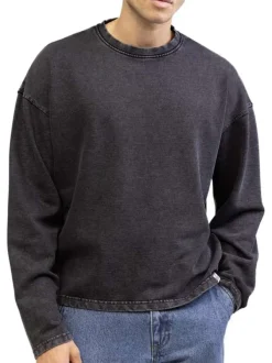 Pull en coton anthracite pourvu d'un col rond et de manches longues