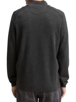 Pull en coton anthracite uni avec un col camionneur côtelé à zip