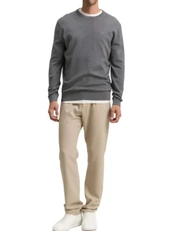 Pull en coton anthracite uni avec un col rond et des manches longues
