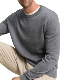 Pull en coton anthracite uni avec un col rond et des manches longues