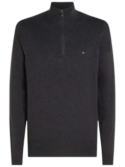 Pull en coton anthracite uni avec une coupe droite et un col camionneur