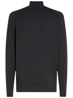 Pull en coton anthracite uni avec une coupe droite et un col camionneur