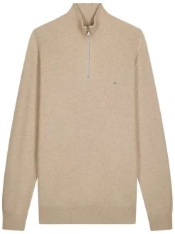 Pull en coton beige avec un col camionneur et des manches longues