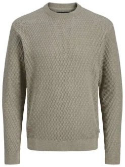 Pull en coton beige à coupe droite en maille avec un col rond